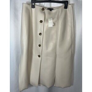 Banana Republic Seamed Vegan Leather Skirt 14 Beige Button Front Closure /vents